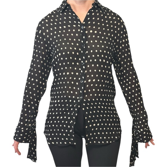 Saint Laurent Classic Crepe Polka Dot Top size FR 36 Long Sleeve tie Accents - Picture 1 of 12